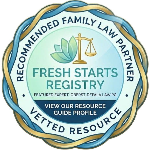 Fresh Starts Registry seal with scales icon and Recommended Family Law Partner around the border.
