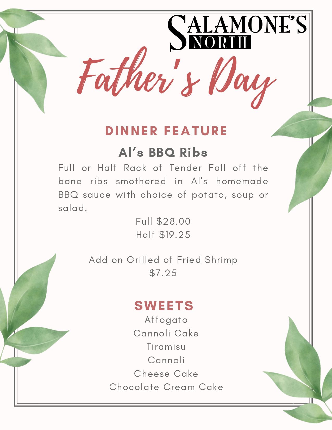 Father's Day Menu