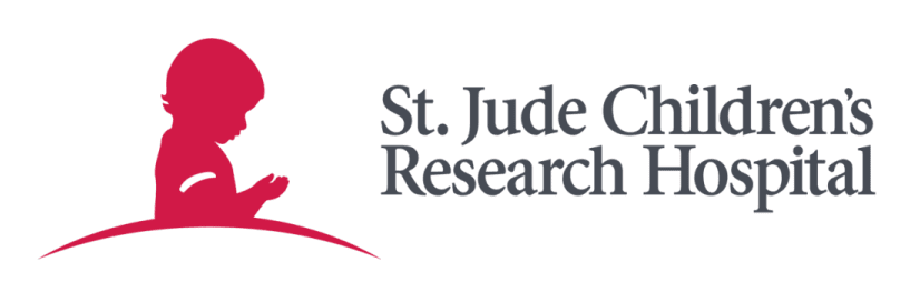 St. Jude Children’s Research Hospital logo with red silhouette of a child on a curved line