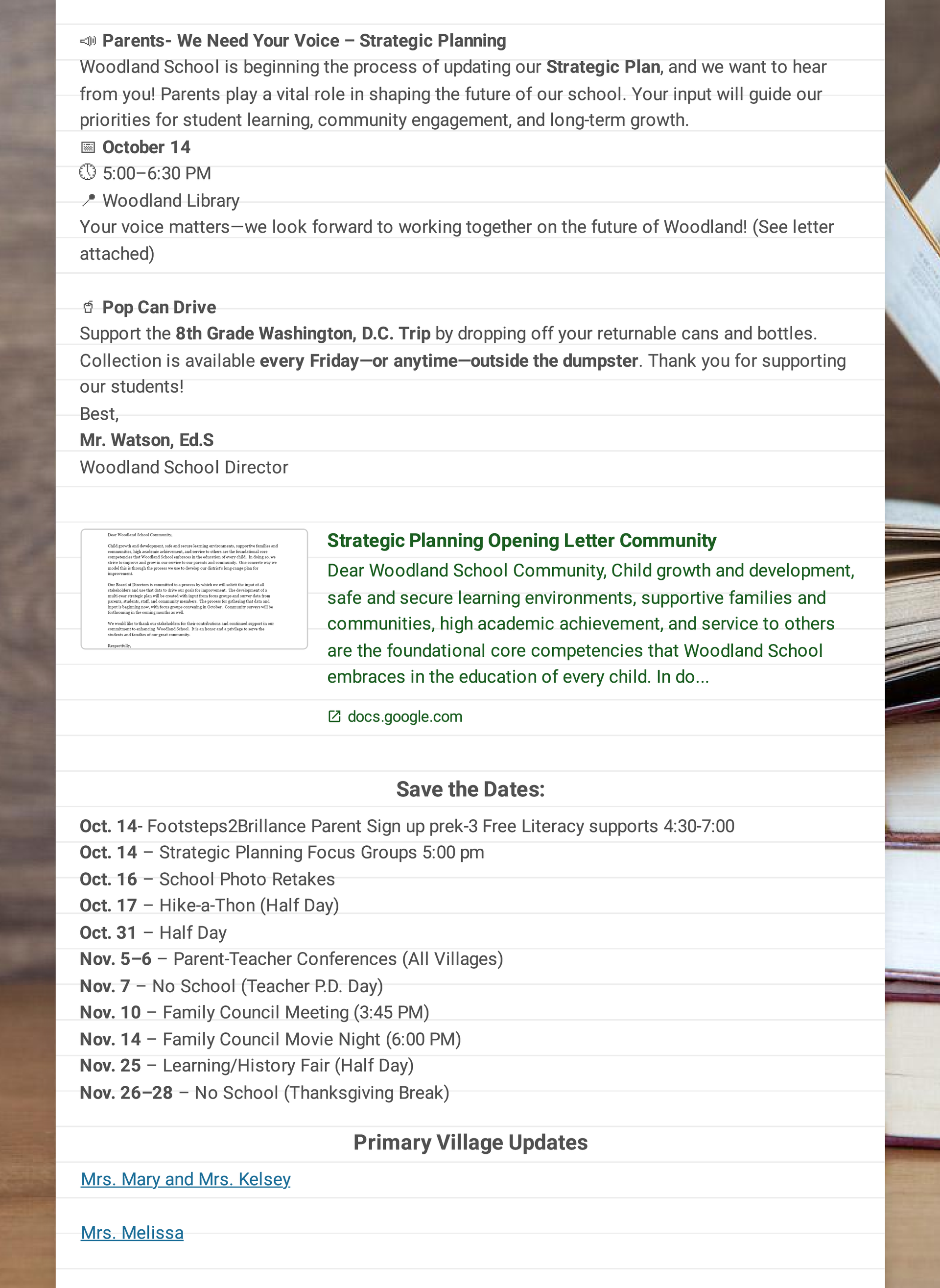 Woodland School Weekly Updates newsletter October 6 - October 10, 2025 - page 03