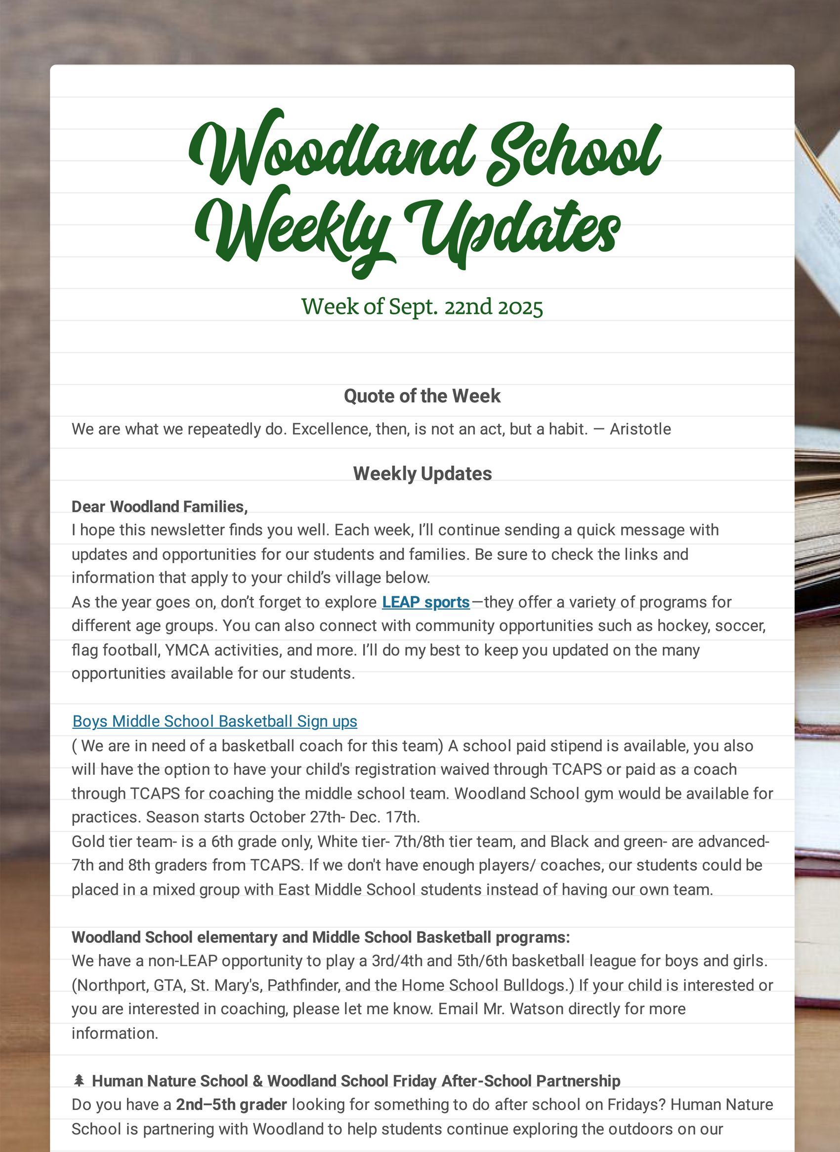 Woodland School Weekly Updates newsletter Sept 22 - page 01