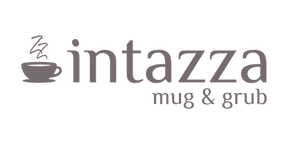 A logo for intazza mug and grub with a cup of coffee on it.