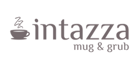 A logo for intazza mug and grub with a cup of coffee on it.