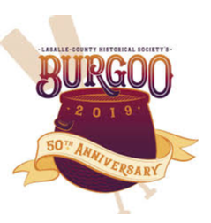 LaSalle County Historical Society’s Burgoo 2019 50th anniversary logo in burgundy and gold