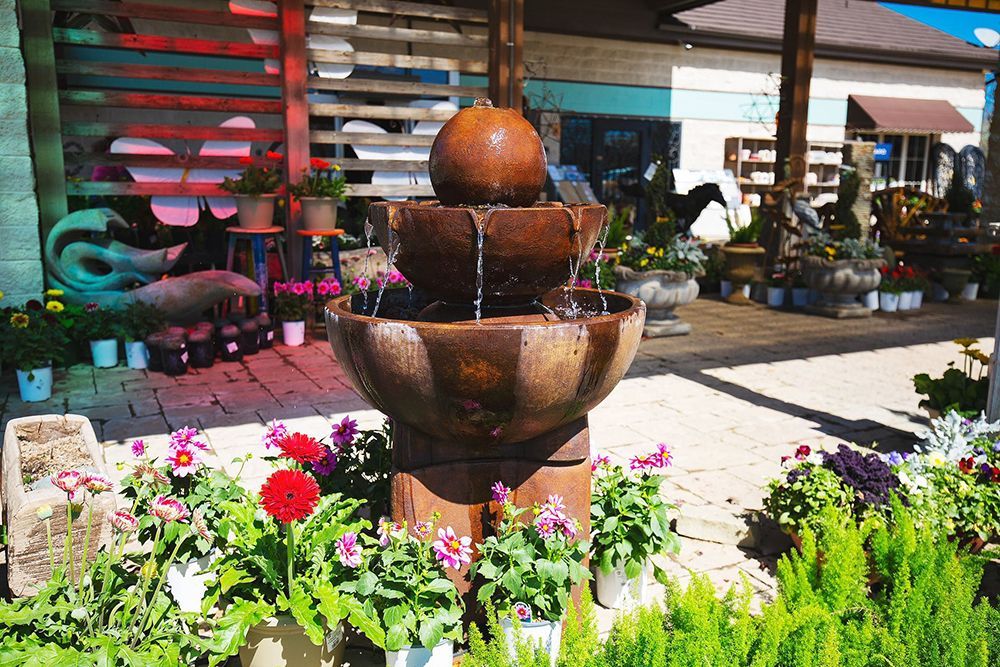 fountain with stone ball