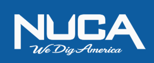 A blue and white logo for nuca we dig america