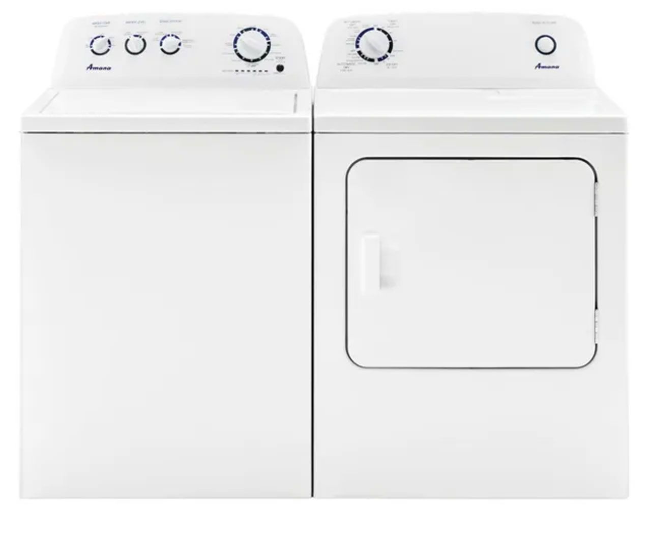 A white washer and dryer set on a white background