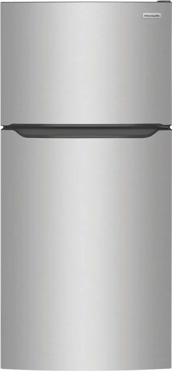 A stainless steel refrigerator on a white background