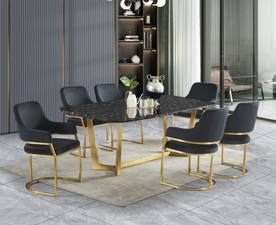 Black Marble with Gold Dining Set