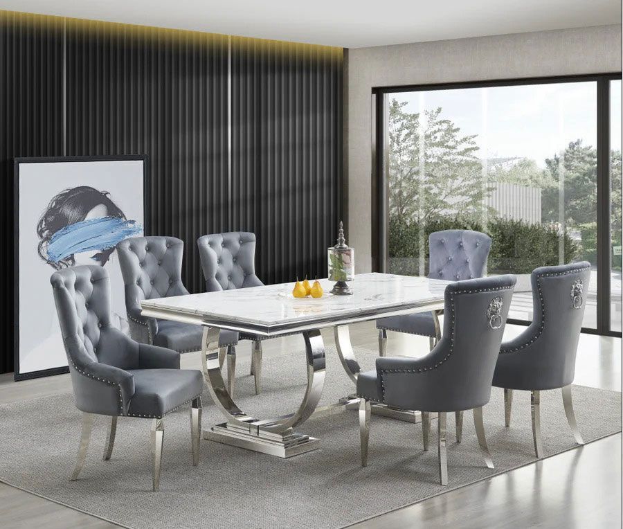 White Marble 7 pc dining set