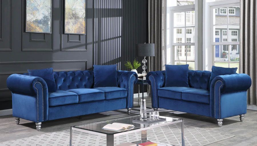 2-Piece Townsend Blue Sofa Set