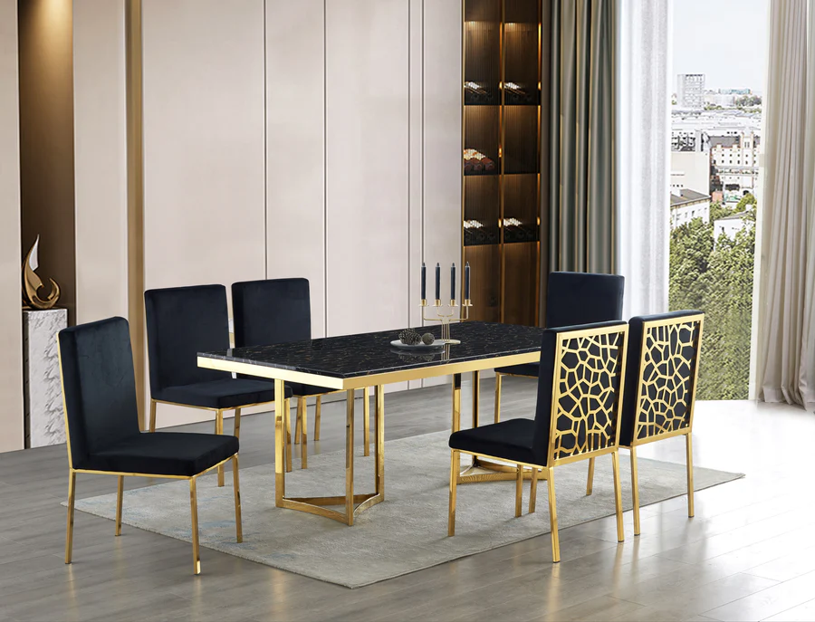 Black Marble 7-Piece Dining Set