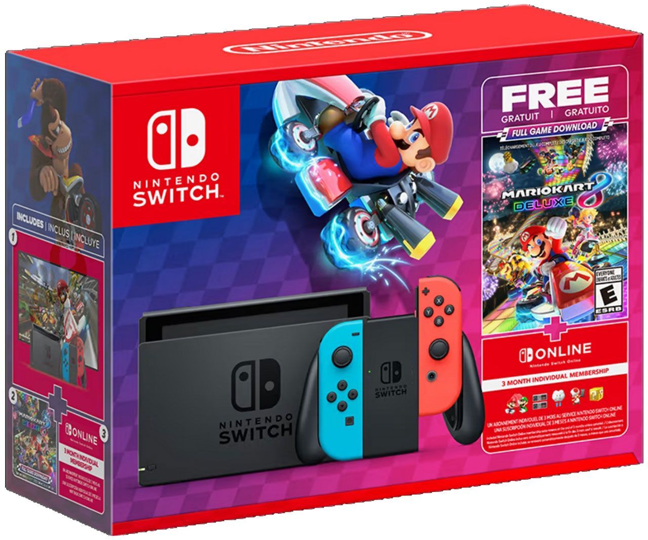 A nintendo switch with a mario kart game in the box