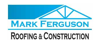 Logo for Mark Ferguson Roofing & Construction, featuring a blue roof truss design and company name.