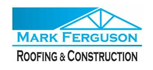 Logo for Mark Ferguson Roofing & Construction, featuring a blue roof truss design and company name.