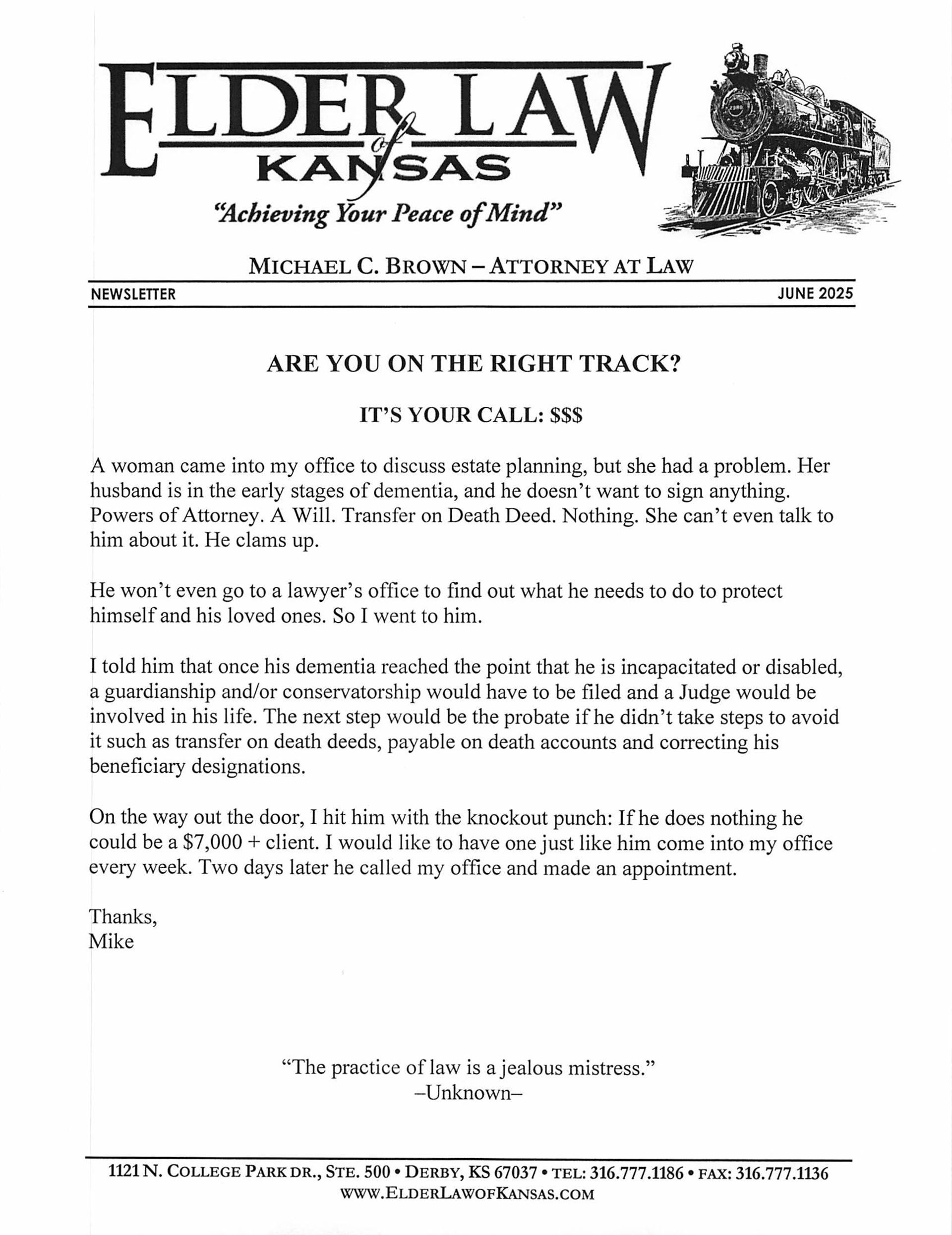 Elder Law of Kansas — June 2025 Newsletter