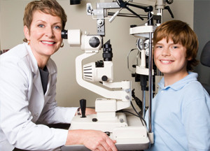 A boy with an optometrist