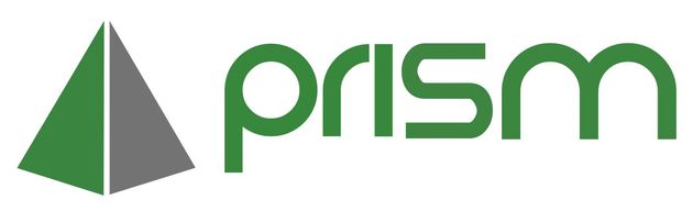 Green and gray prism logo with the word