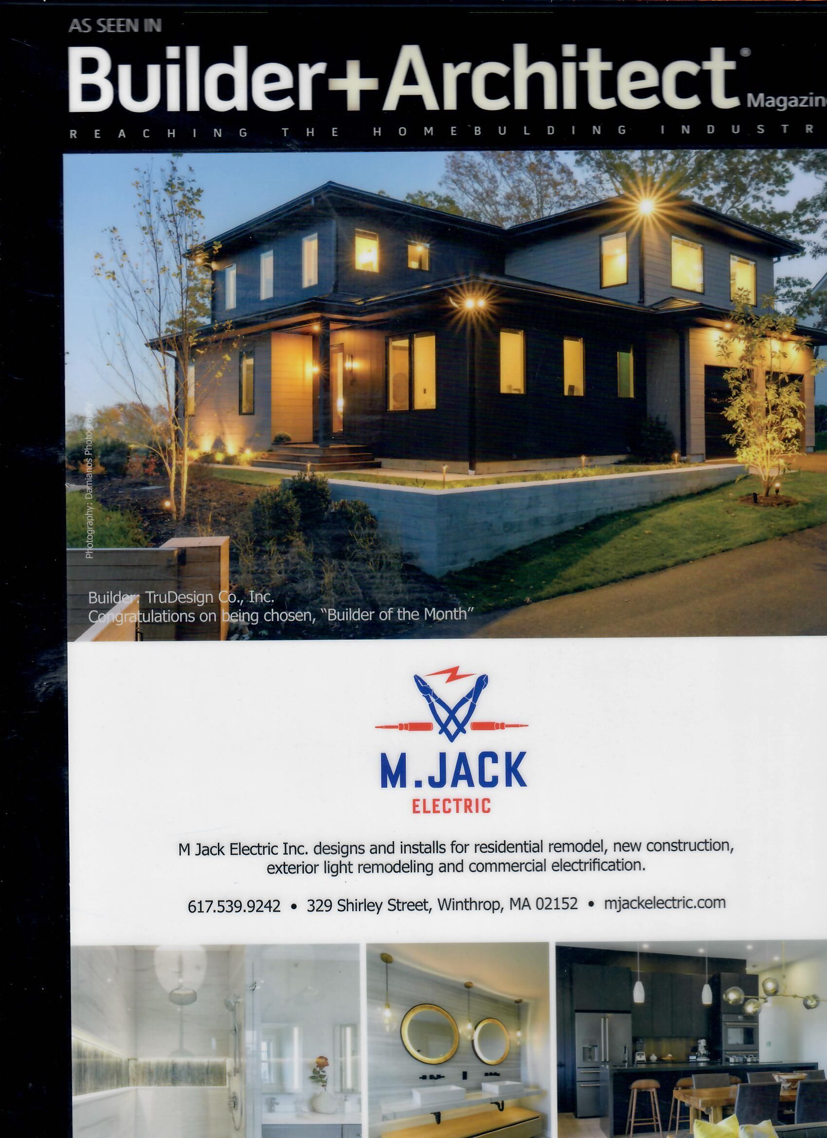 Builder + Architect magazine cover with a house, and an ad for M. Jack Concrete.