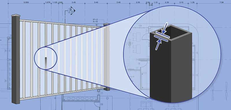 A drawing of a fence with a hole in it