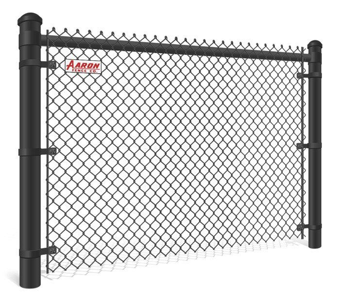 A chain link fence with a black post on a white background.