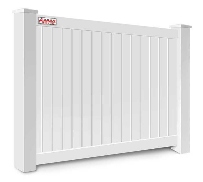A white vinyl fence with a white post on a white background.