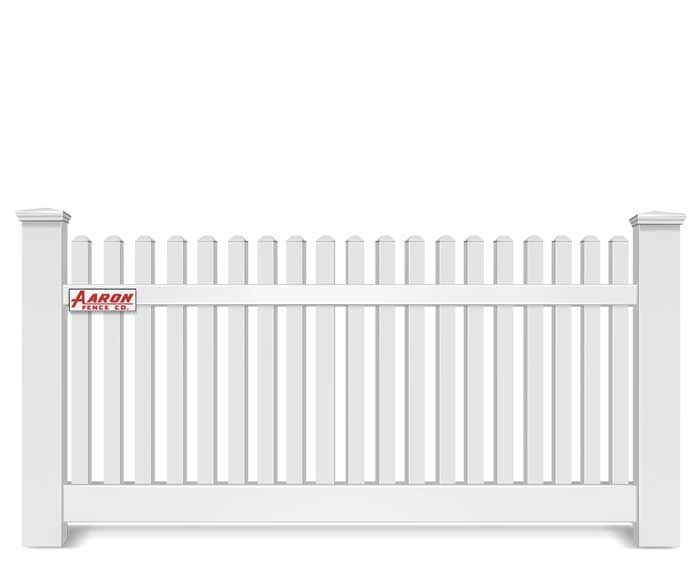 A white picket fence with a red sign on it on a white background.