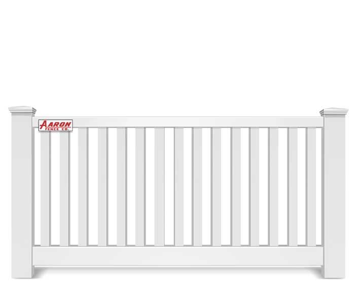 A white fence with a red label on it on a white background.