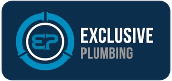 Logo for Exclusive Plumbing featuring the letters "EP" stylized as pipes inside a blue circle on a dark blue background.