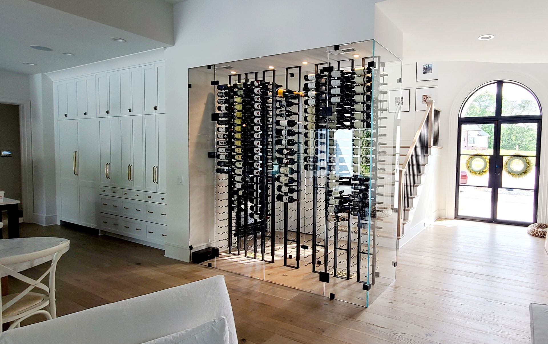 There is a wine cellar in the middle of the room.