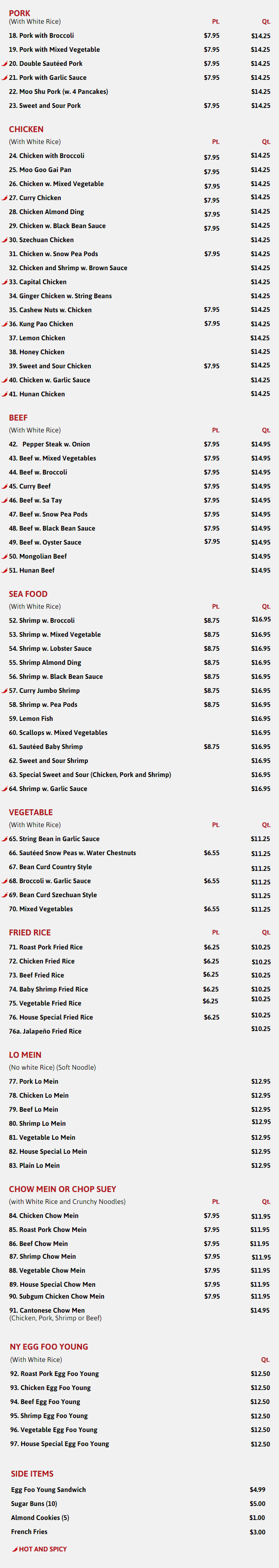 Lin's Little China Restaurant Inc Menu Lake Havasu City