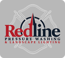 Redline Pressure Washing & Landscape Lighting logo in red and navy blue