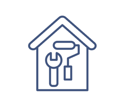 House icon with a wrench and paint roller.