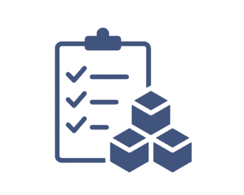 Clipboard with checklist and three stacked cubes.