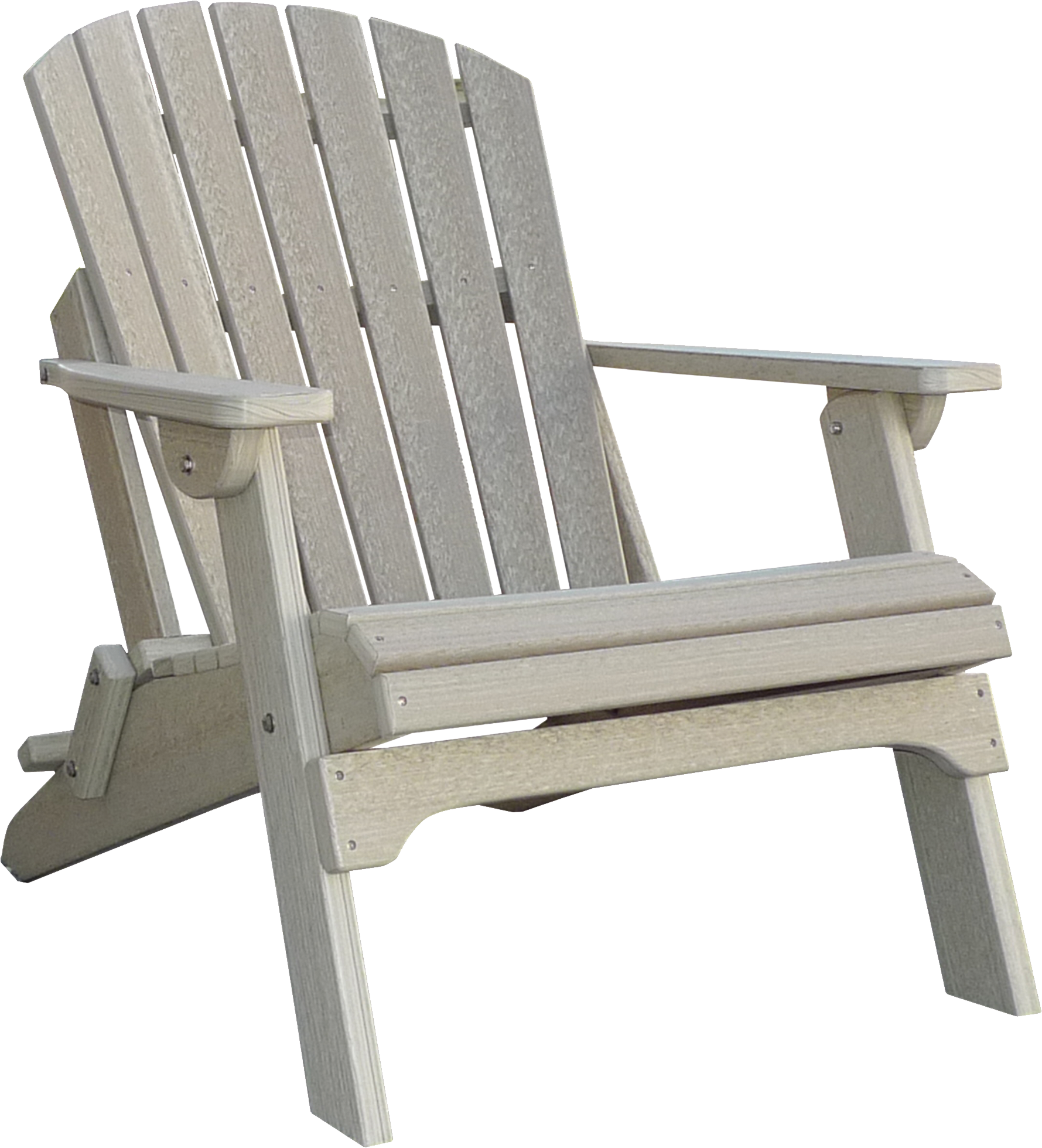 A white wooden adirondack chair on a white background