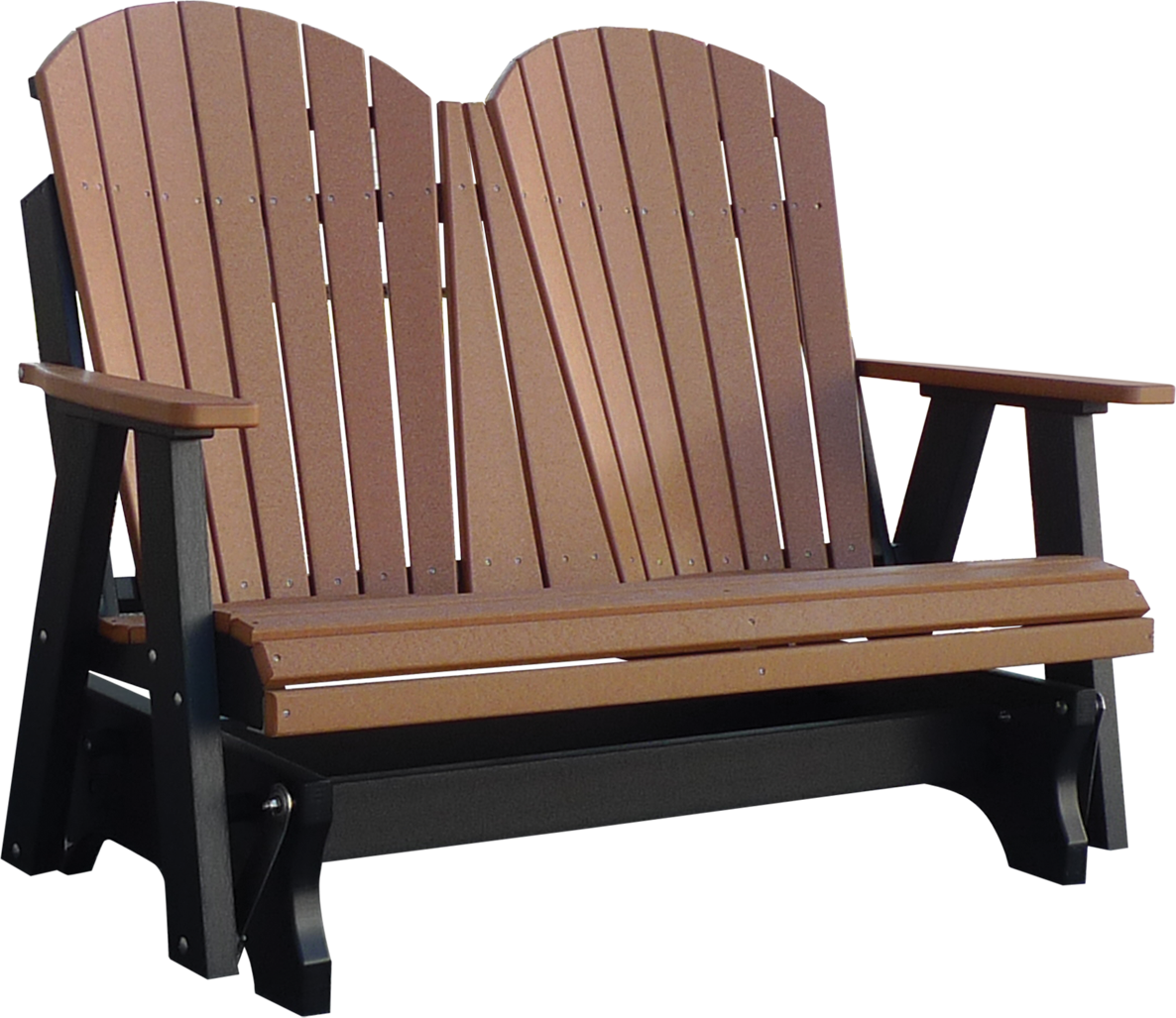 A wooden bench with a black frame on a white background