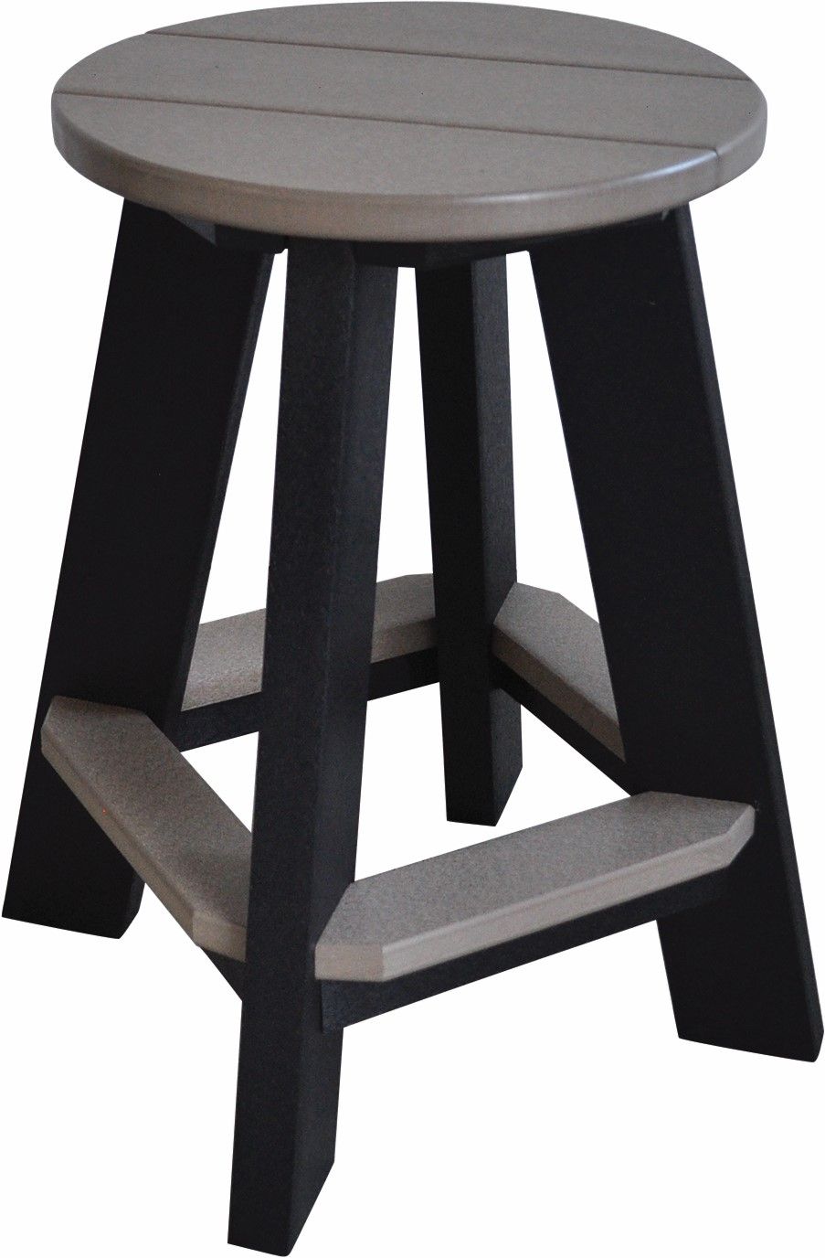 A black stool with a gray top on a white background