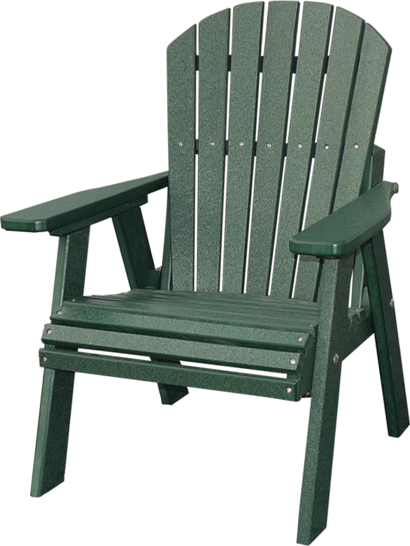 A green adirondack chair on a white background