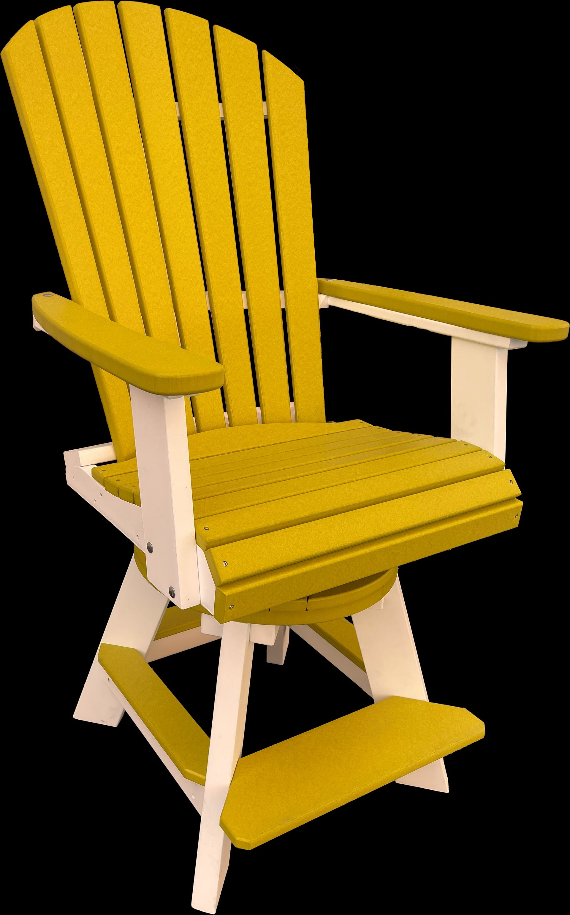 A yellow and white chair on a black background