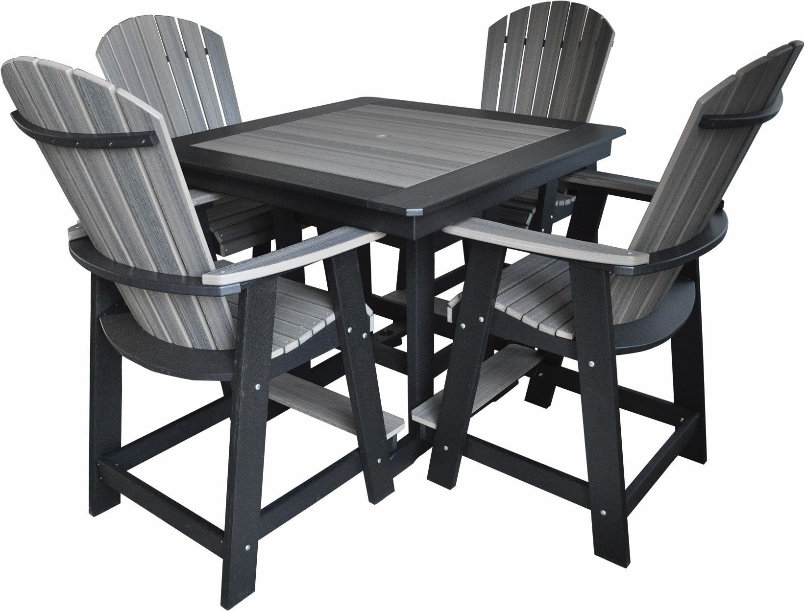 A table with four chairs around it on a white background