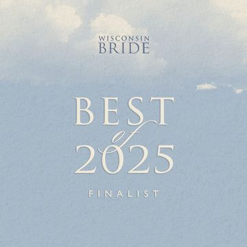 A poster for wisconsin bride best of 2025 with a blue sky in the background.