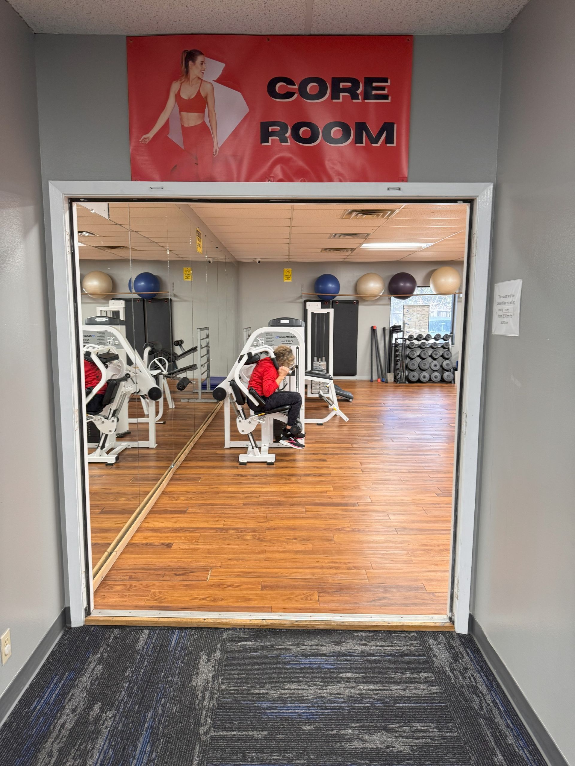 A gym with a sign that says core room