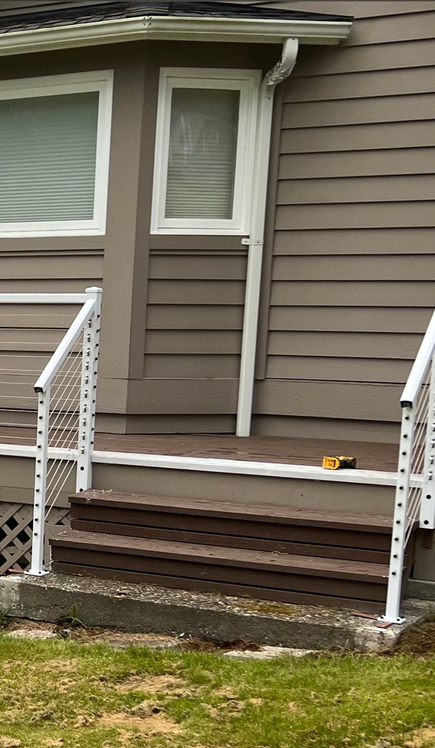 White custom deck & stair railings