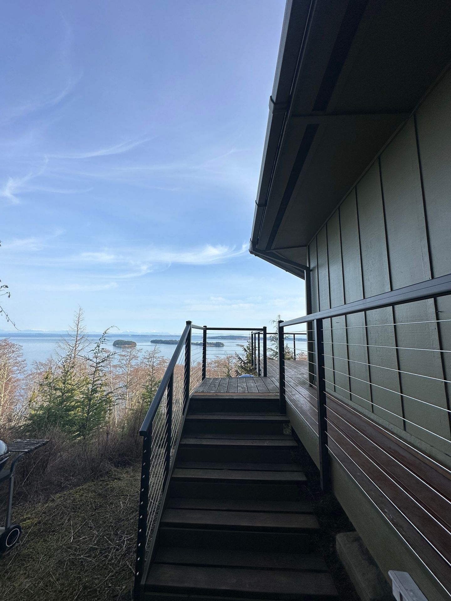 Newly built metal deck & railing gray & green