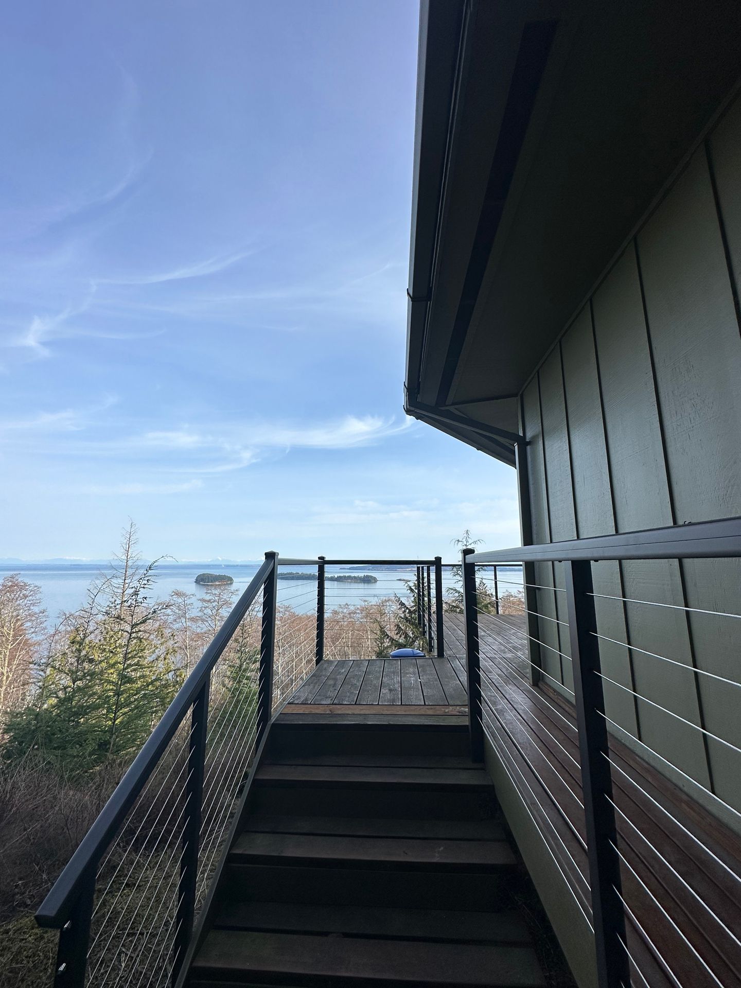 Newly built metal deck & railings gray & green