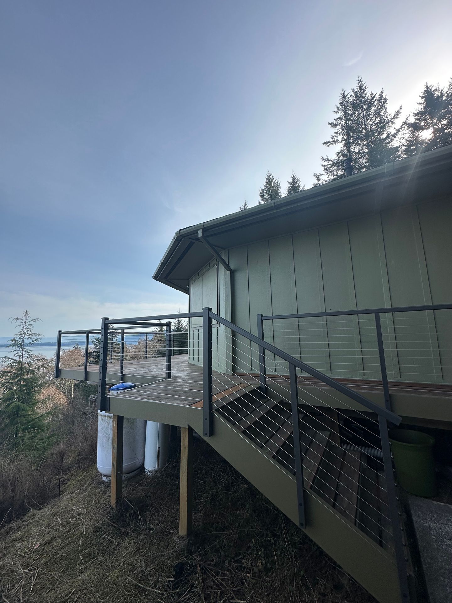 New metal deck & railings gray & green