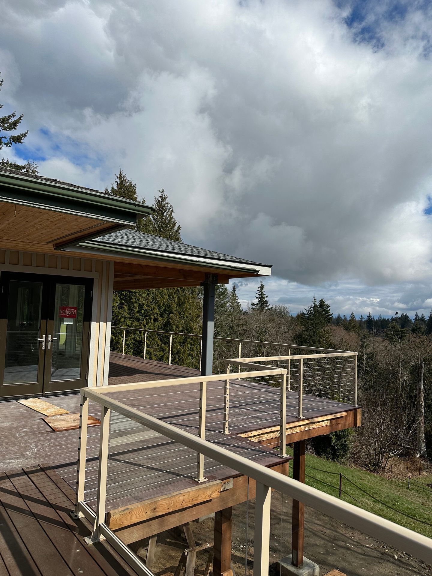 Newly built cable railing with beige post