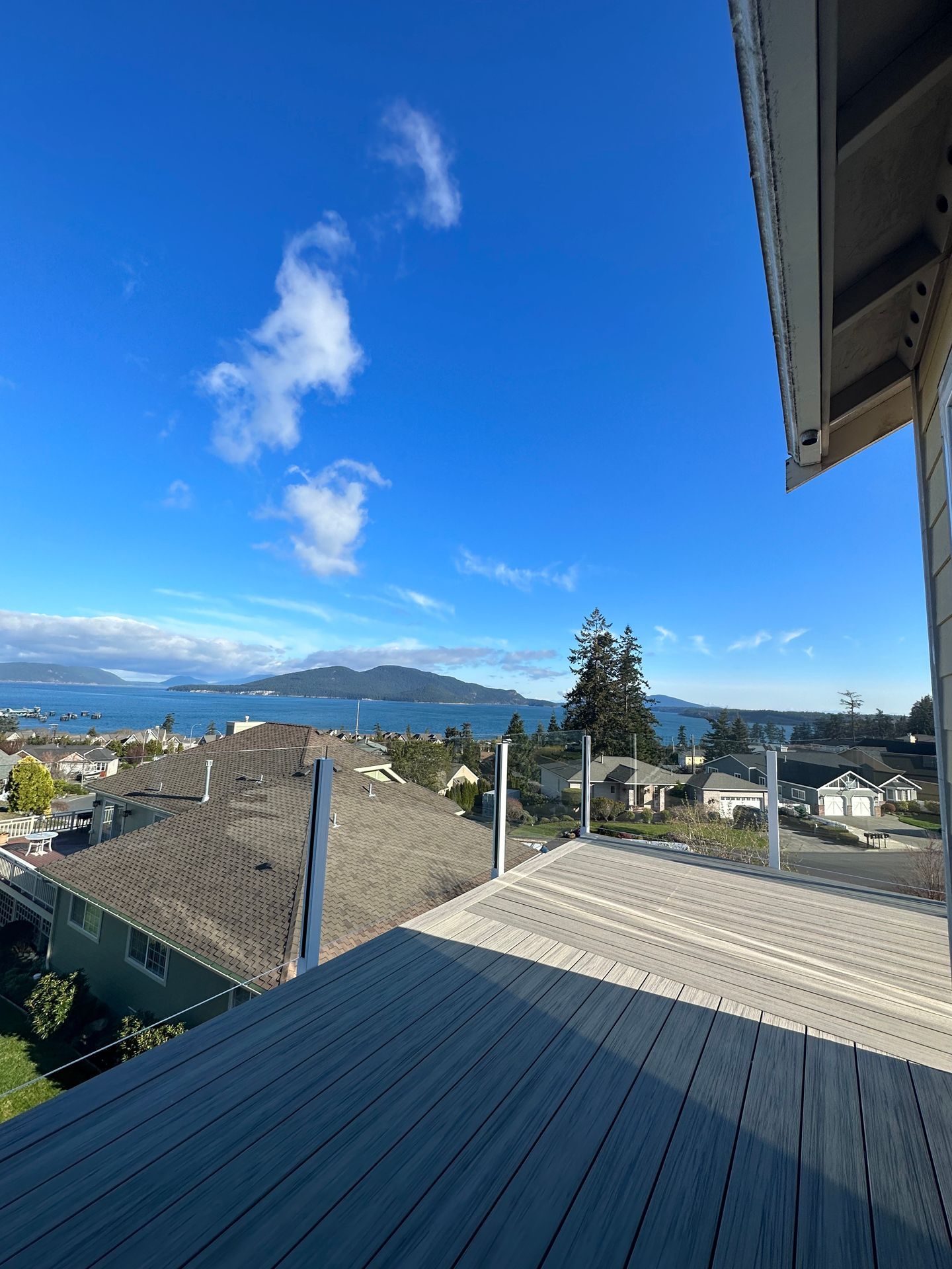 Installed white glass railings