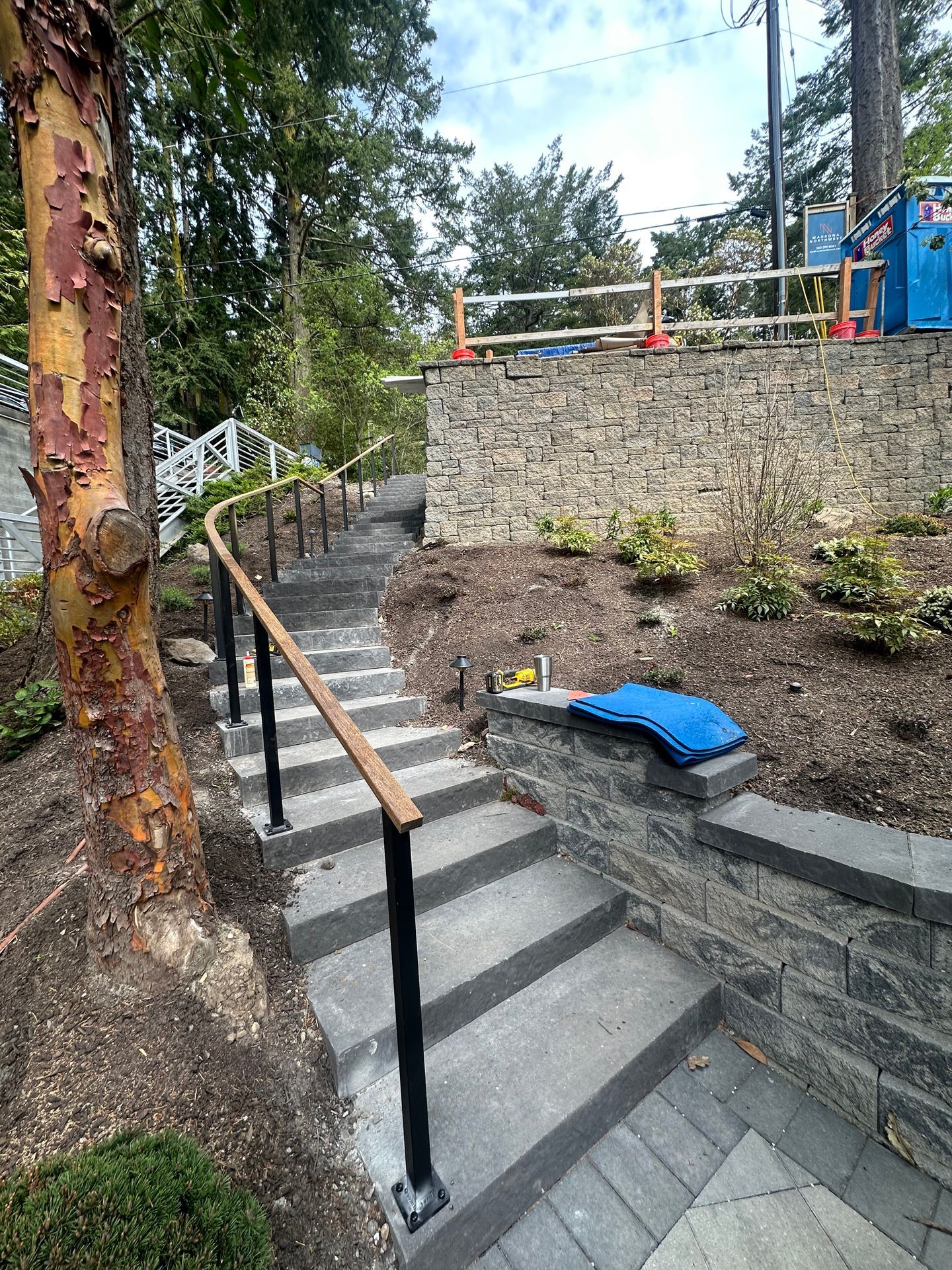 Outdoor stair railing installation