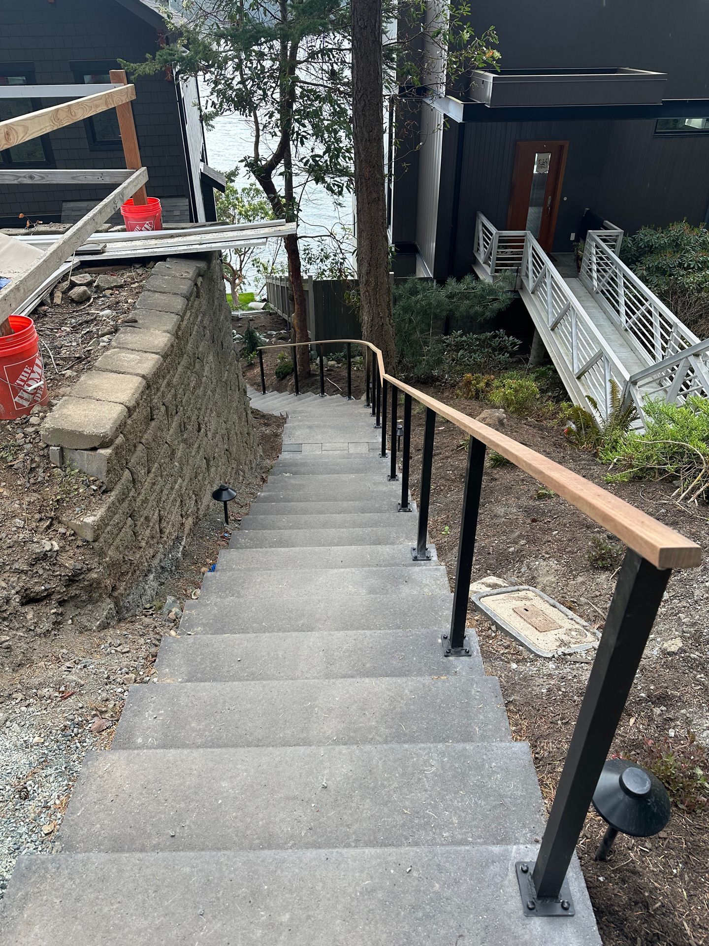Outdoor stair railing installations